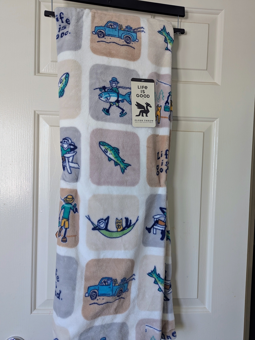 Life is Good Kids' Plush Throw Blanket - Blue, Gray & Cream Outdoor Scenes